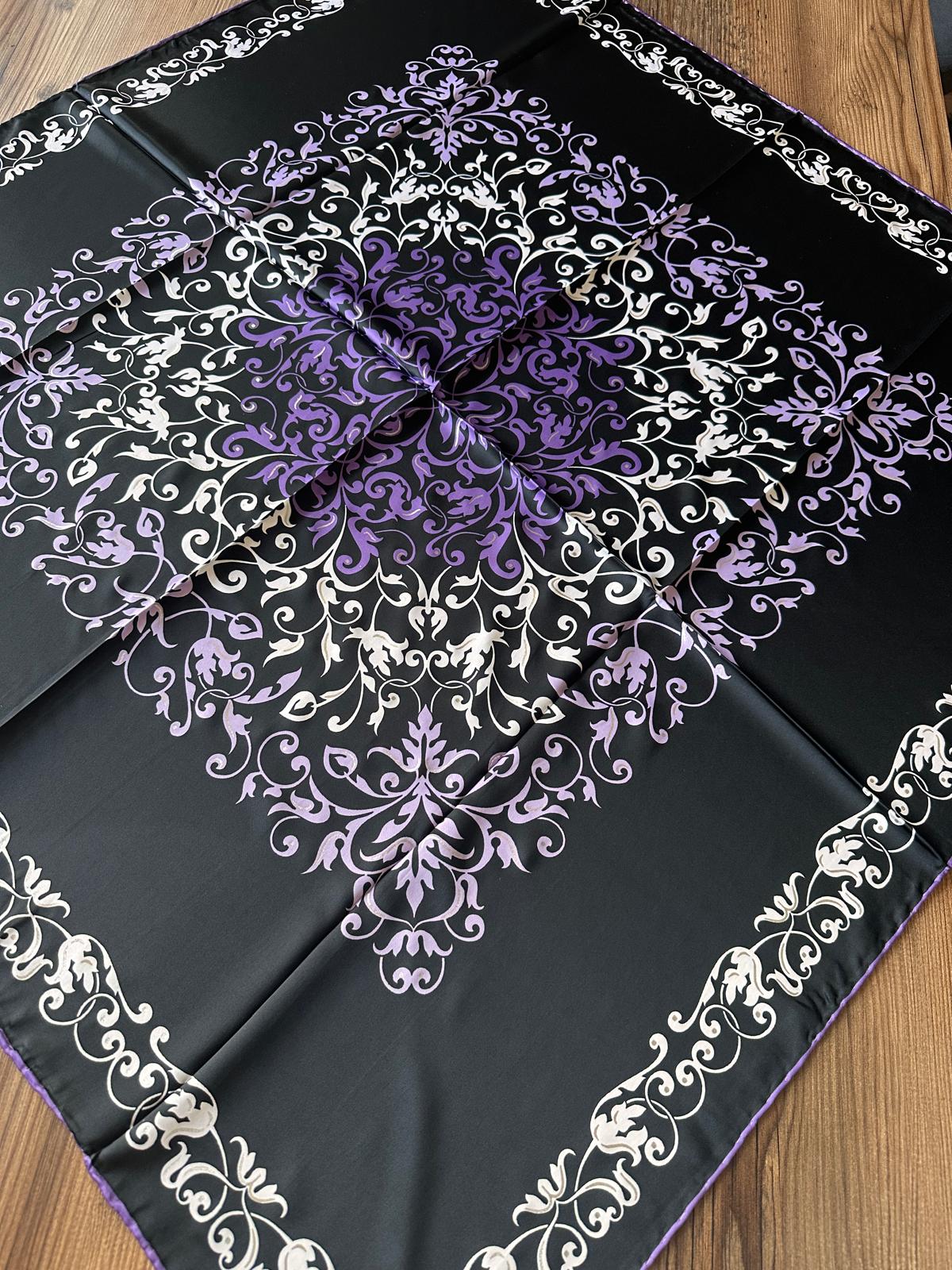 VARAKLI İPEKSİ SATEN EŞARP-SİYAH