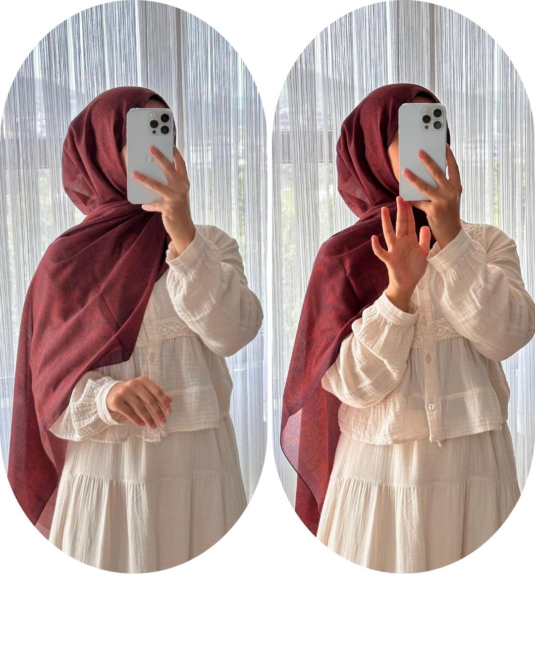 PAMUKLU VİNTAGE DESENLİ ŞAL -KIRMIZI