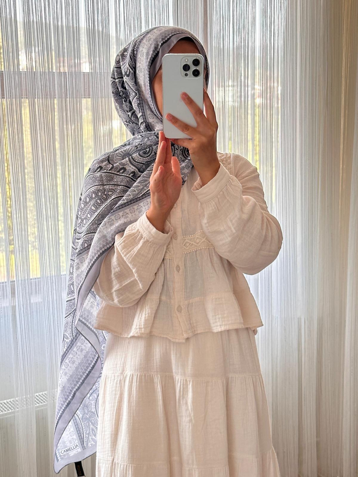 PAMUKLU DESENLİ ŞAL-GRİ