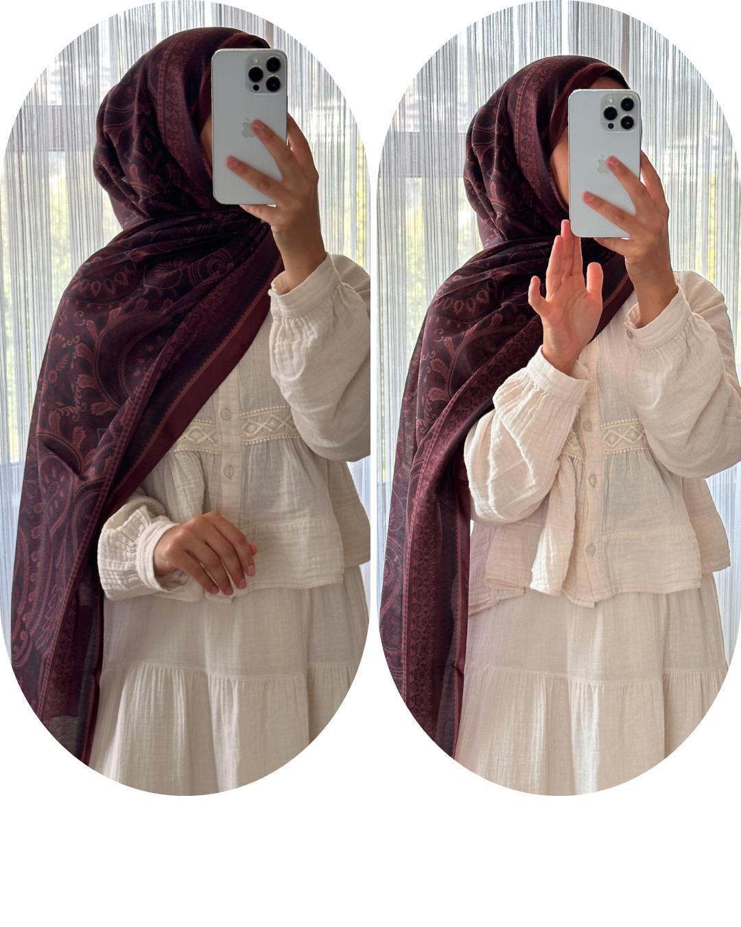 PAMUKLU DESENLİ ŞAL-BORDO