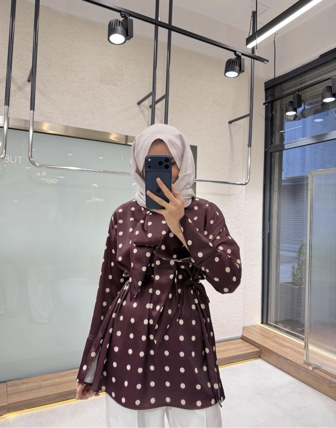 Vera Puantiyeli Gömlek - Bordo