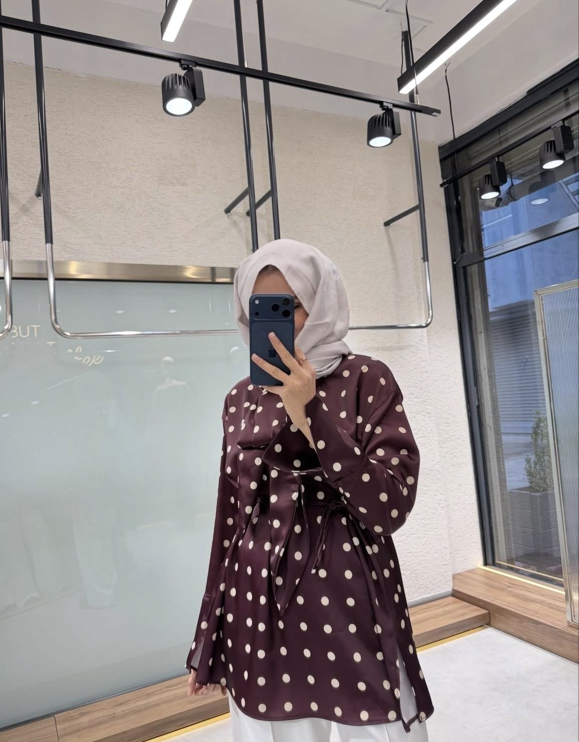 Vera Puantiyeli Gömlek - Bordo