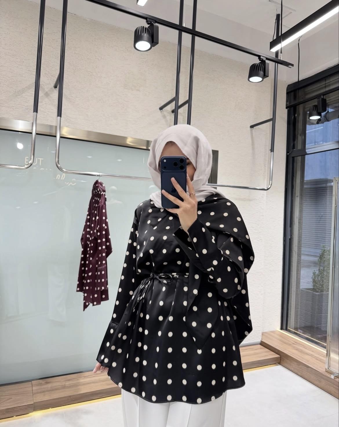 Vera Puantiyeli Gömlek - Siyah