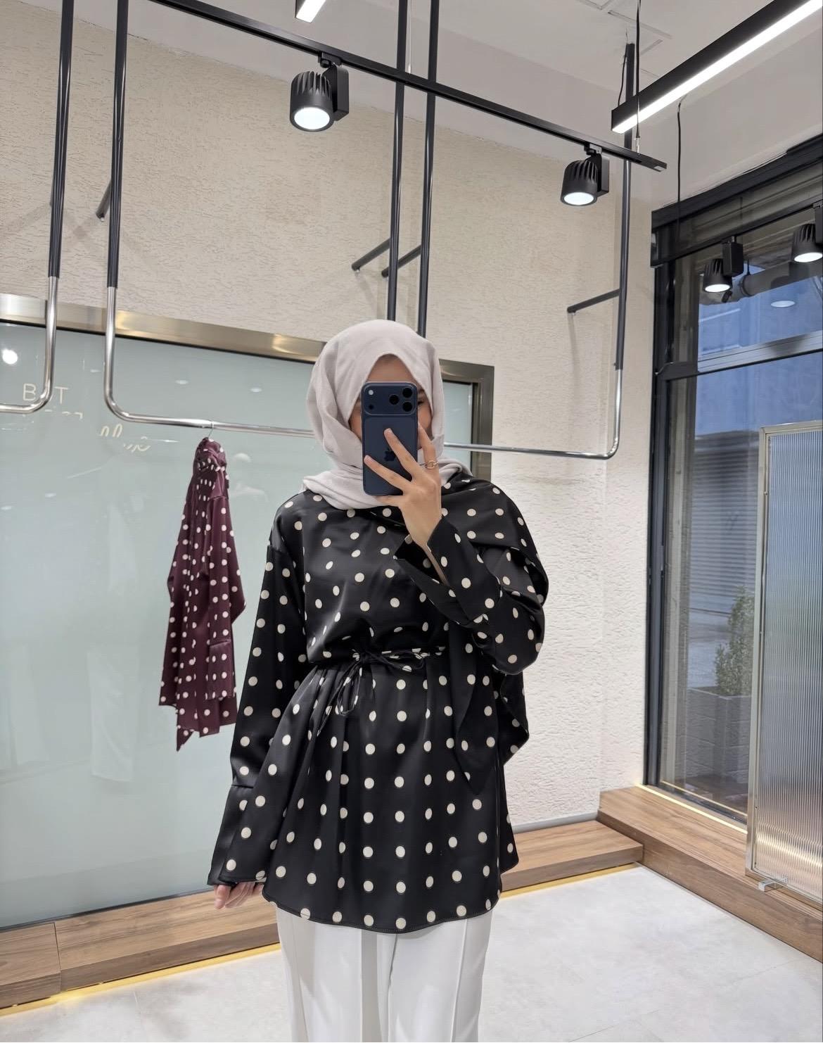 Vera Puantiyeli Gömlek - Siyah