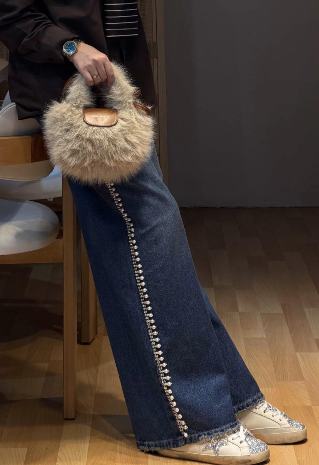 İnci Detaylı Denim Pantolon