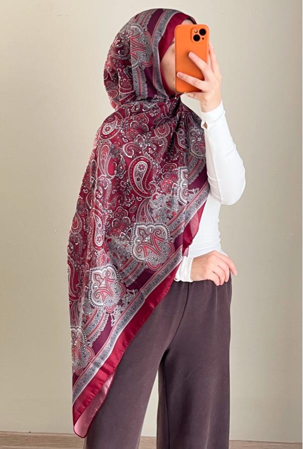 Pamuklu Etnik Desen Şal- Bordo