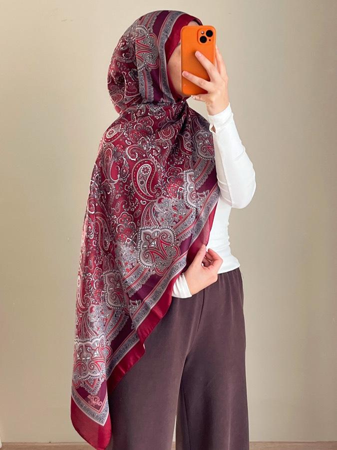 Pamuklu Etnik Desen Şal- Bordo