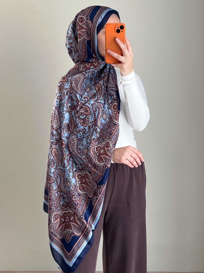 Pamuklu Etnik Desenli Şal - Mavi