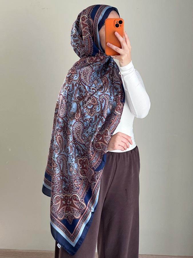 Pamuklu Etnik Desenli Şal - Mavi