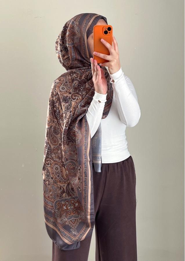 Pamuklu Etnik Desen Şal - Küf Yeşil