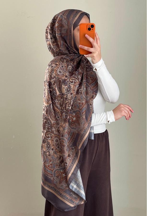 Pamuklu Etnik Desen Şal - Küf Yeşil