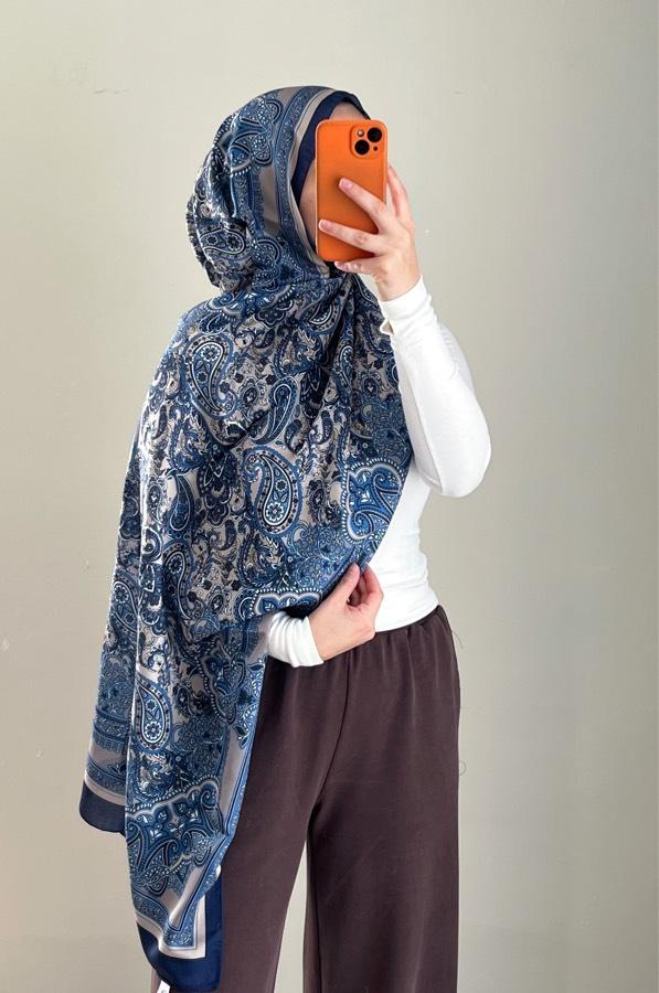 Pamuklu Etnik Desen Şal-Mavi