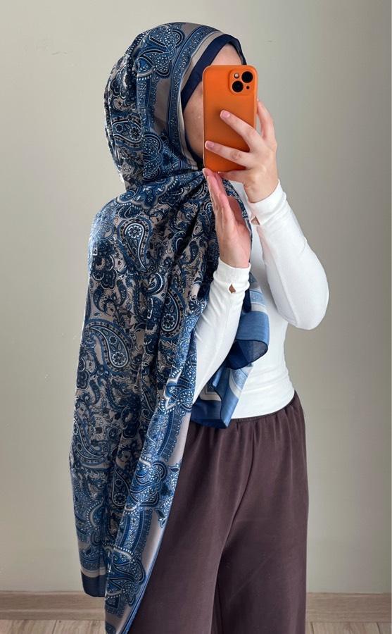 Pamuklu Etnik Desen Şal-Mavi