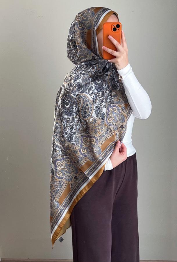 Pamuklu Etnik Desen Şal - Hardal