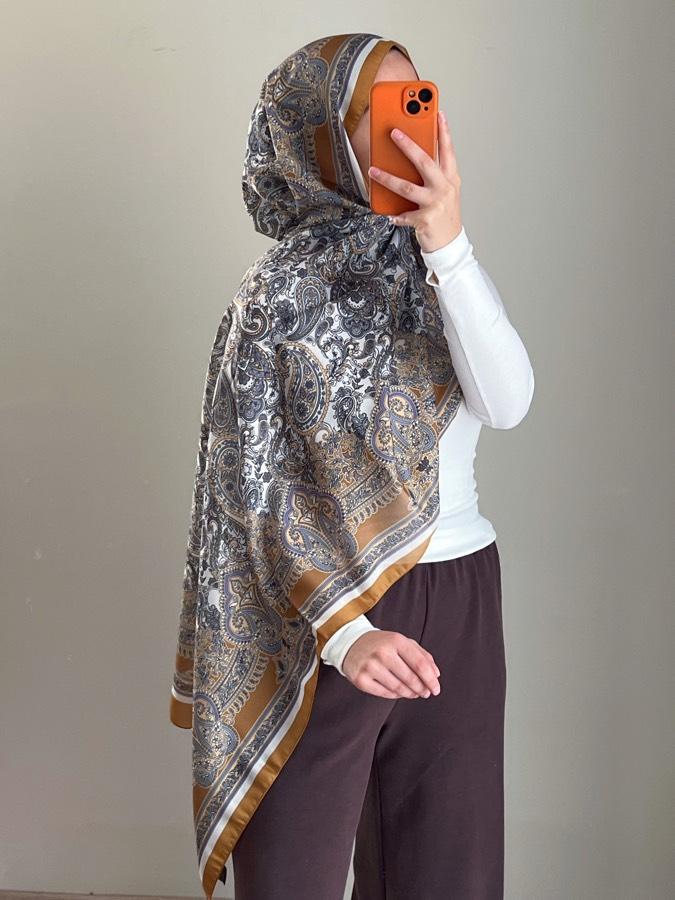 Pamuklu Etnik Desen Şal - Hardal