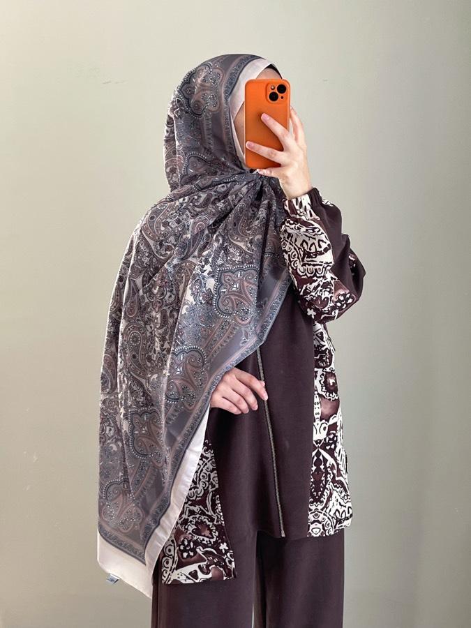 Pamuklu Etnik Desen Şal - Gri