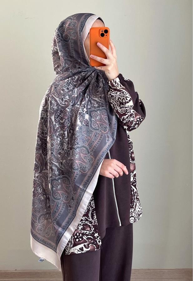 Pamuklu Etnik Desen Şal - Gri