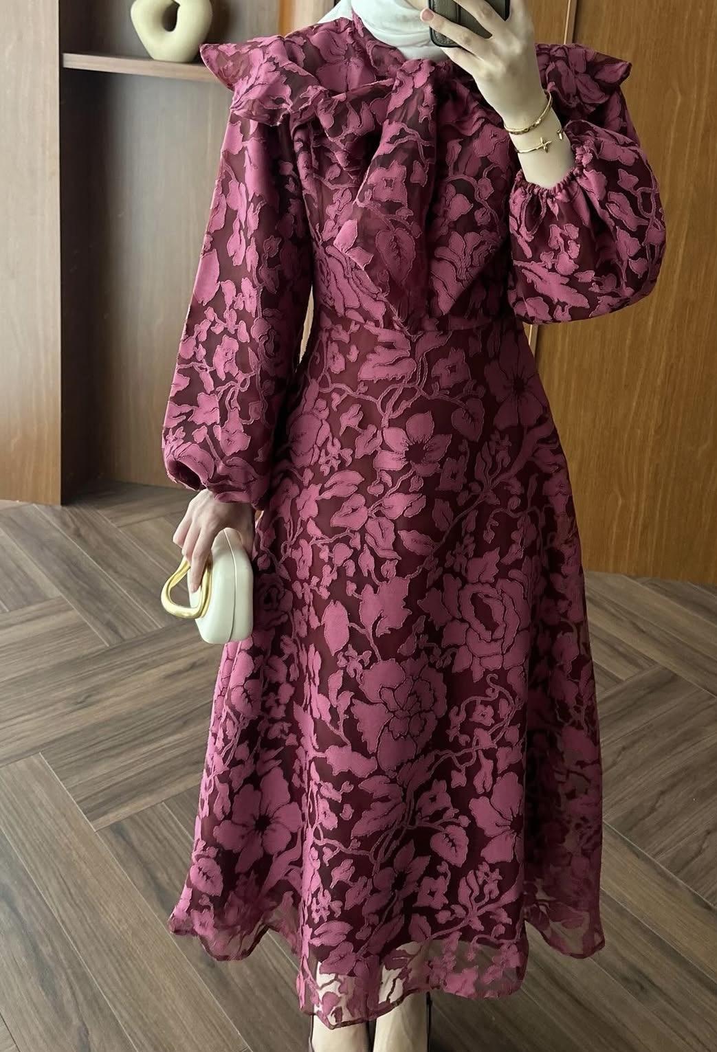 Royal Premium Tasarım Elbise - BORDO