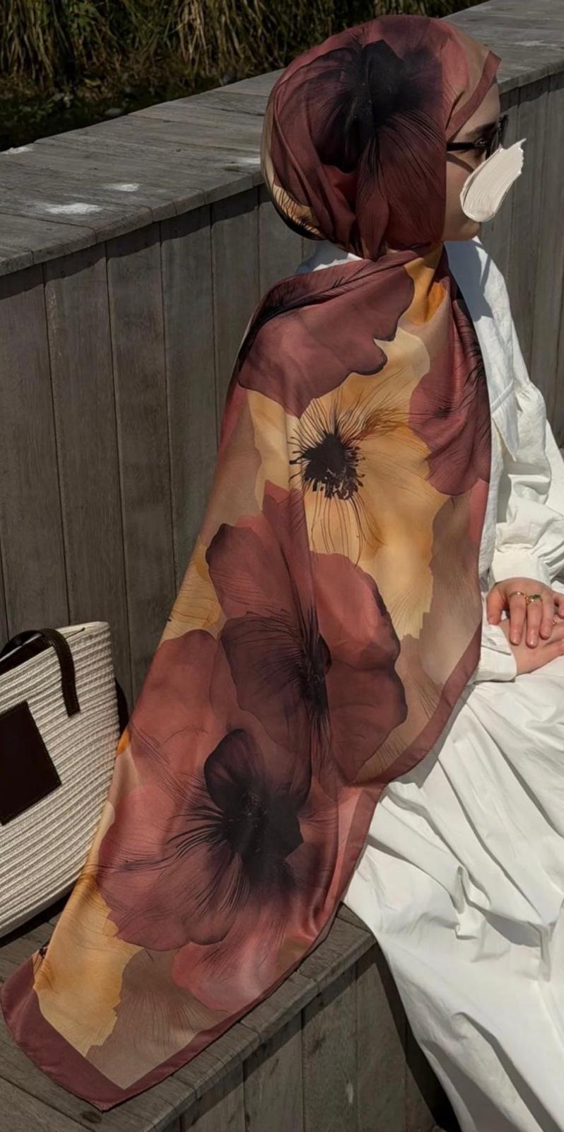 Pamuklu Vintage Desen Şal -Gül Kurusu