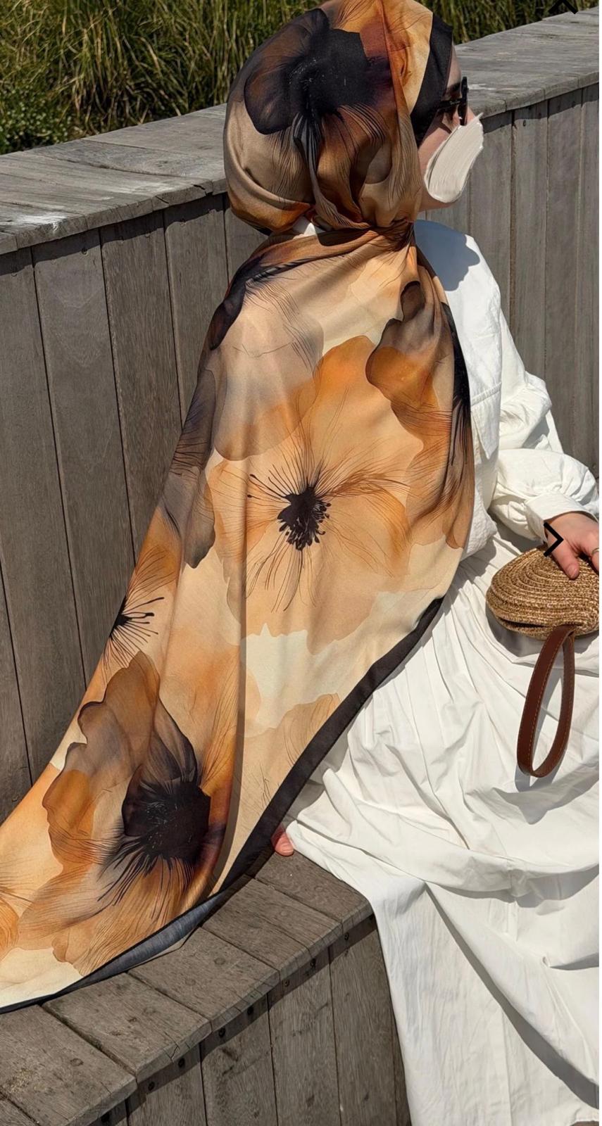 Pamuklu Vintage Desen Şal -Gold