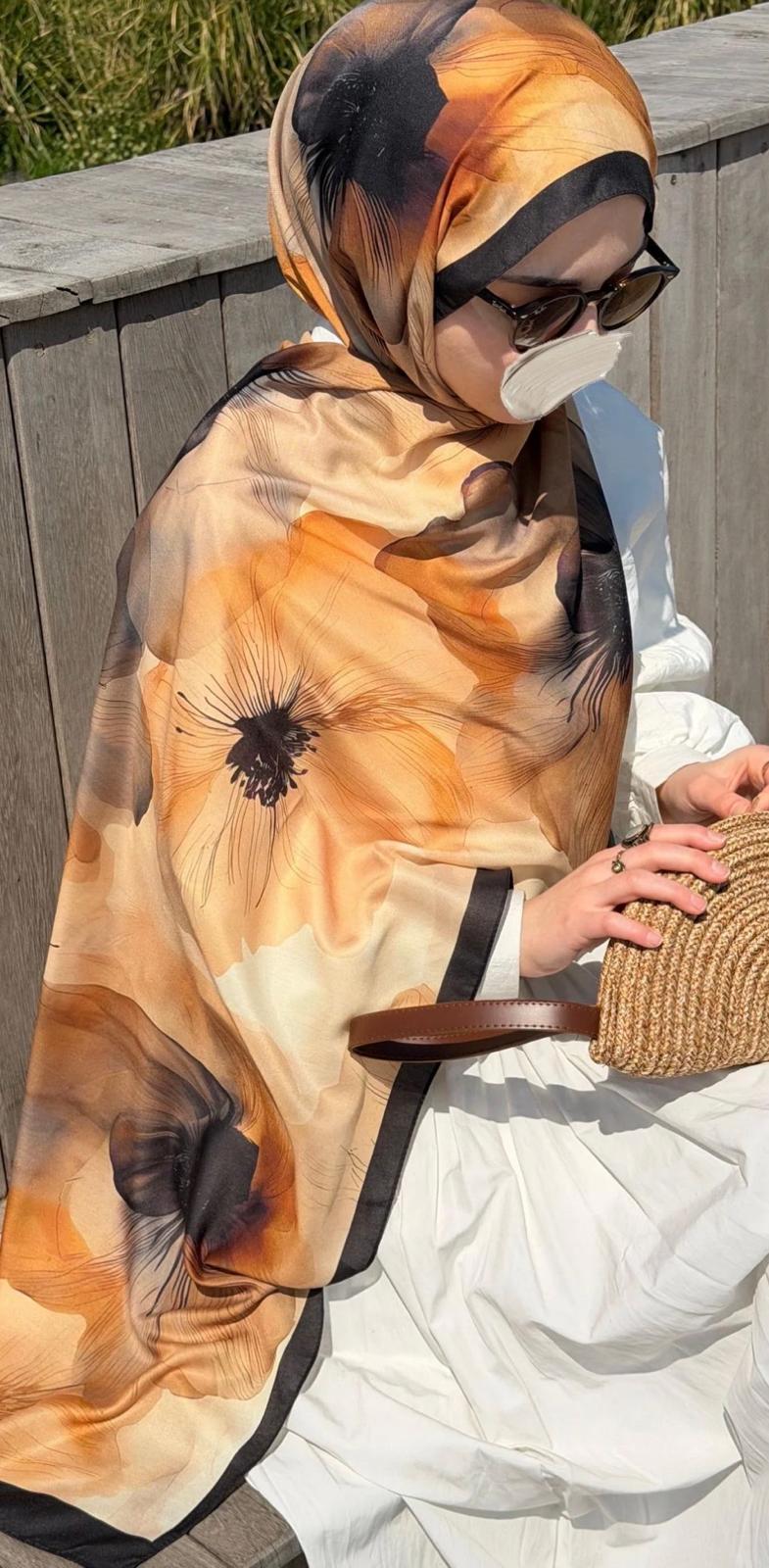 Pamuklu Vintage Desen Şal -Gold